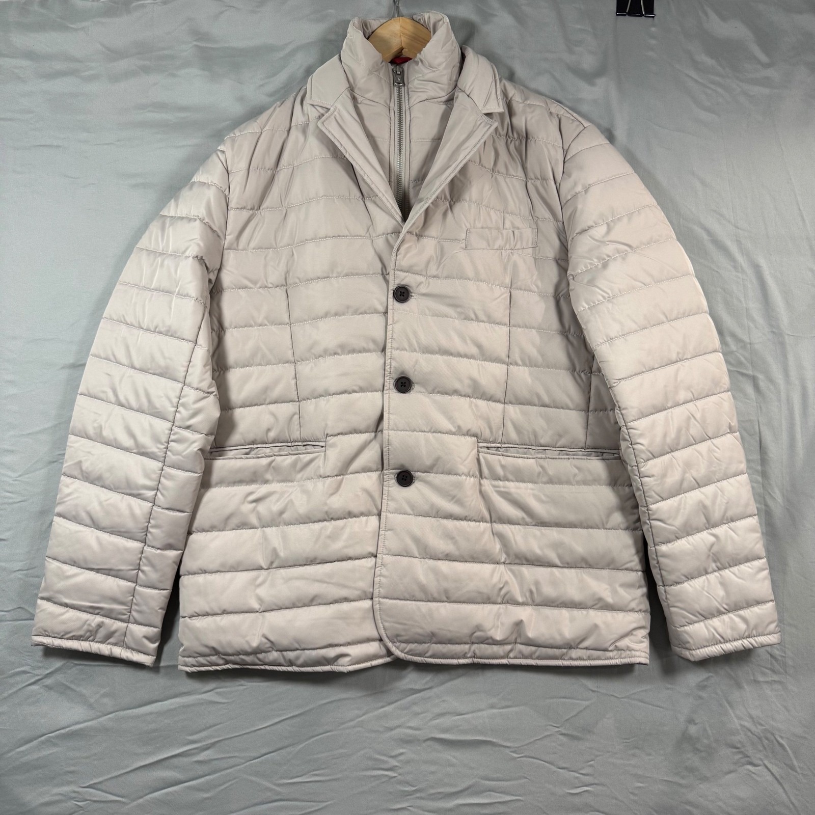 Robert Graham Quilted Puffer Jacket W/ Detachable Collar Stone Men's L Msrp $326